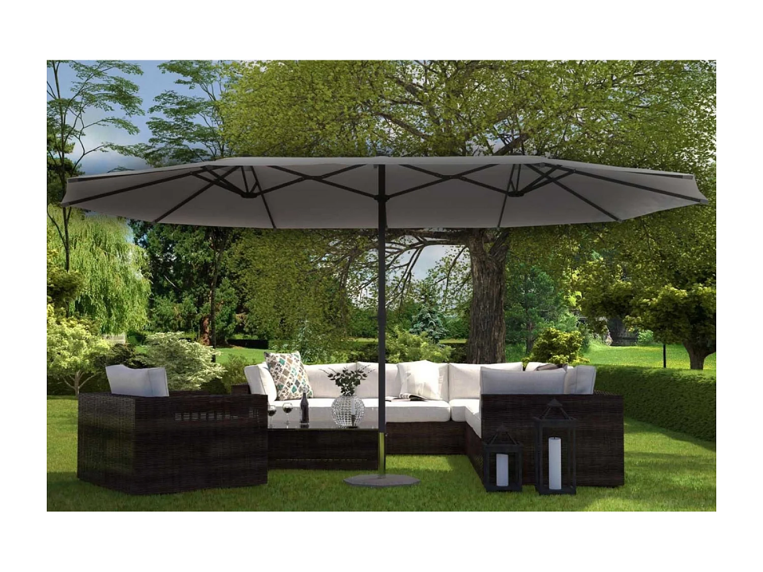 Parasol double  gris droit ovale 2,7 x 4,6 m VENICE