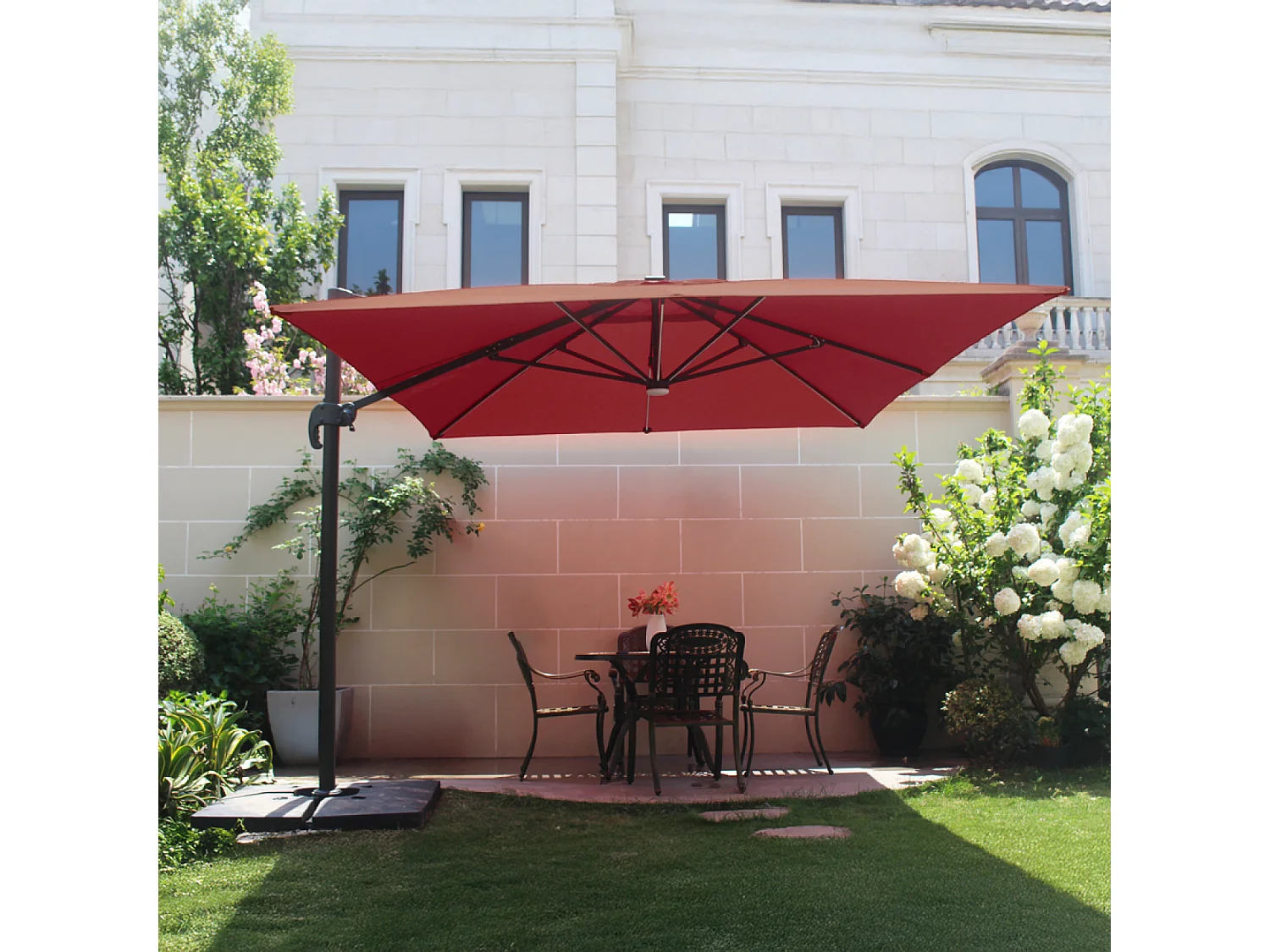 Parasol  terracotta droit rectangle 3,95 x 2,95 m rotatif à 360 led CALVIA