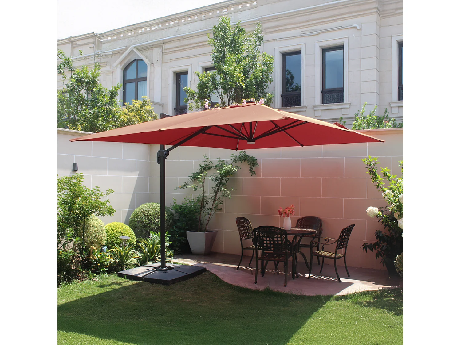 Parasol  terracotta droit rectangle 3,95 x 2,95 m rotatif à 360 led CALVIA