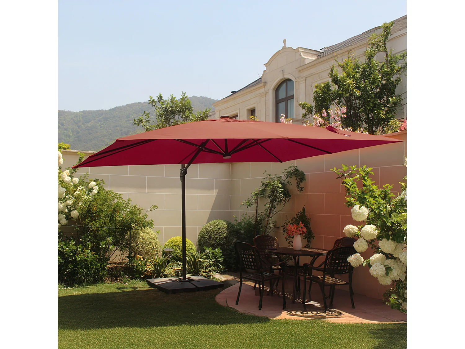 Parasol  terracotta droit rectangle 3,95 x 2,95 m rotatif à 360 led CALVIA