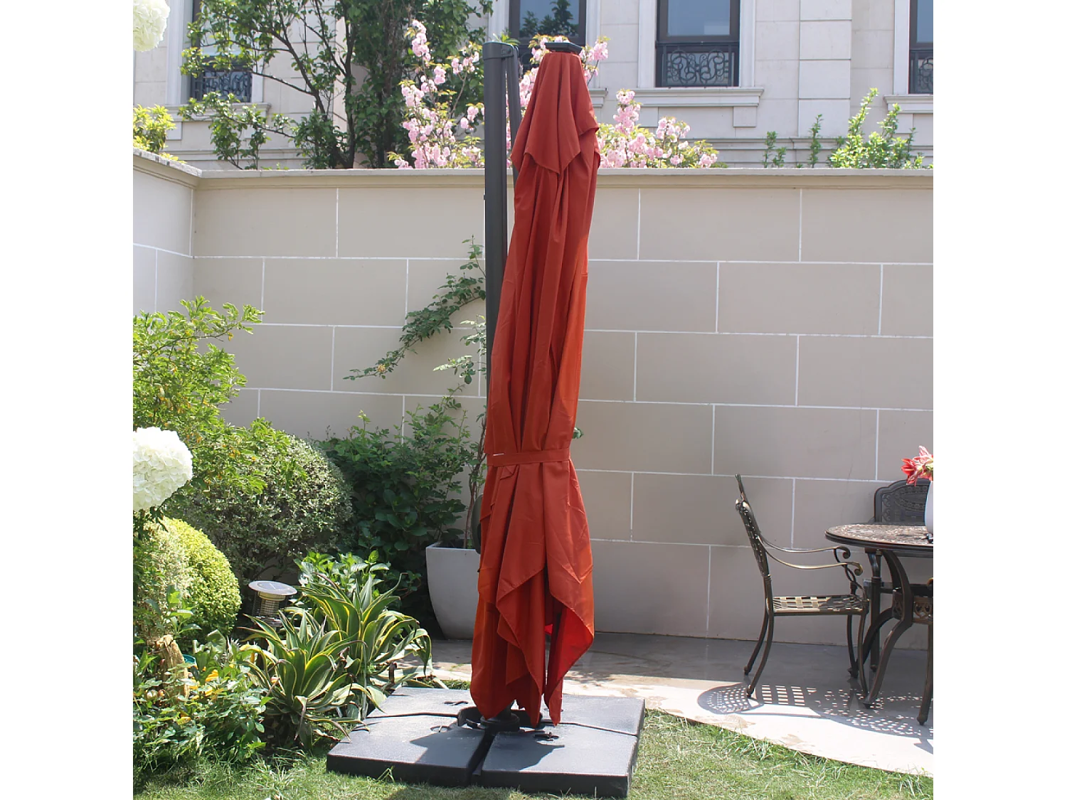 Parasol  terracotta droit rectangle 3,95 x 2,95 m rotatif à 360 led CALVIA