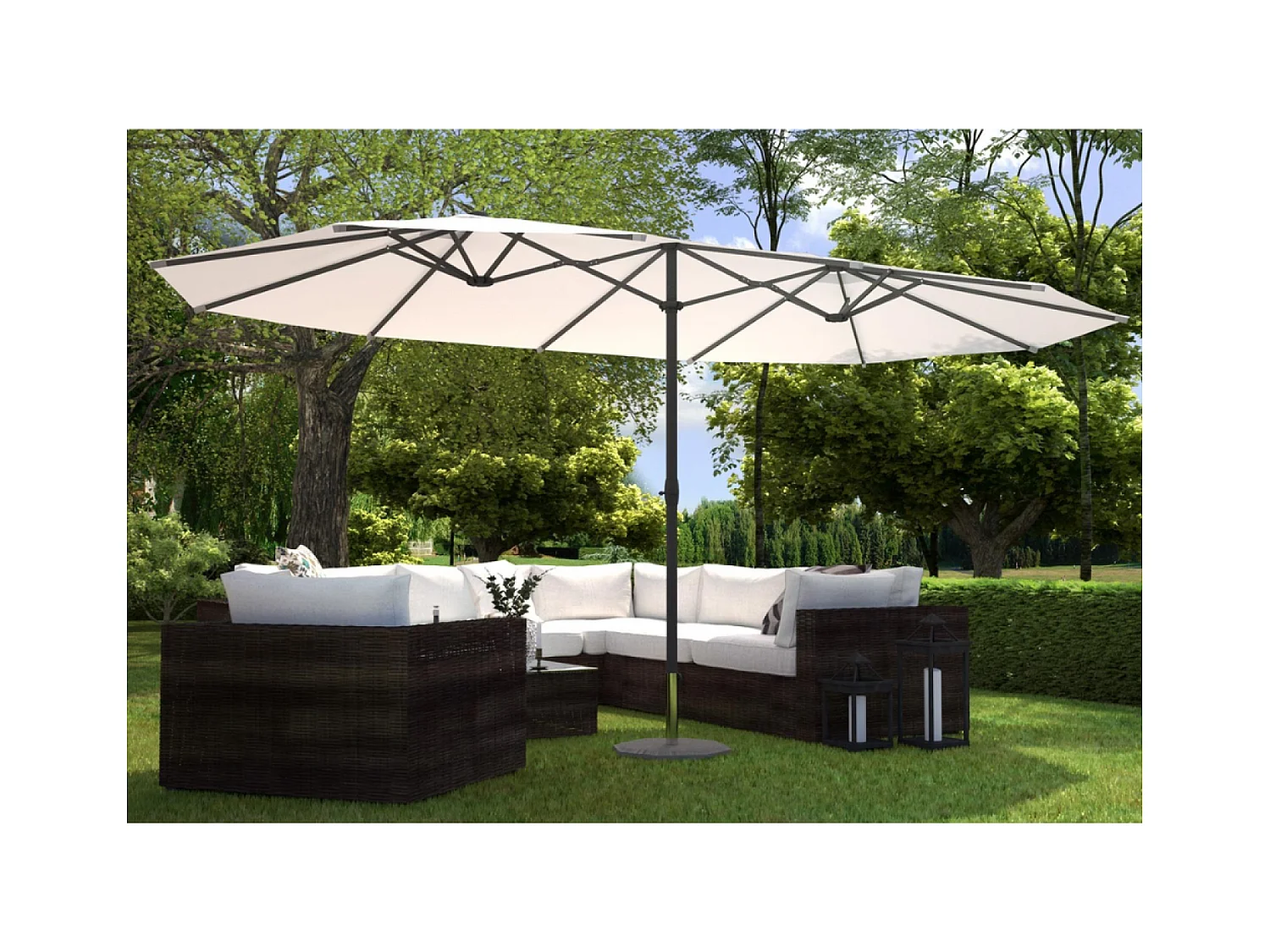 Doppelter Sonnenschirm 2,7 x 4,6m écru VENICE - Wasserdichtes Polyester, Kurbel, Stahlgestell - Rechteckig