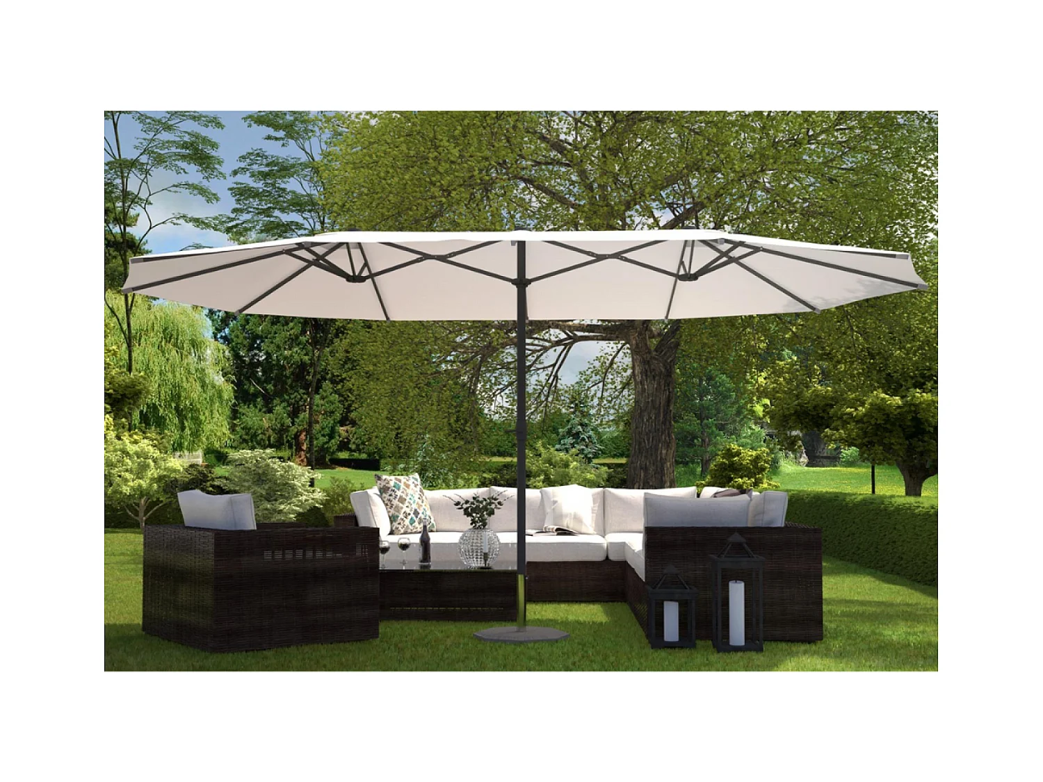 Doppelter Sonnenschirm 2,7 x 4,6m écru VENICE - Wasserdichtes Polyester, Kurbel, Stahlgestell - Rechteckig