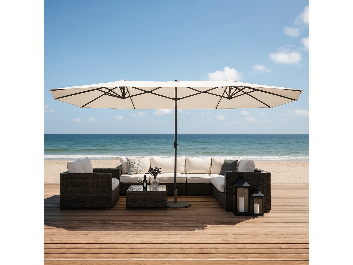 Parasol double  ecru droit ovale 2,7 x 4,6 m VENICE