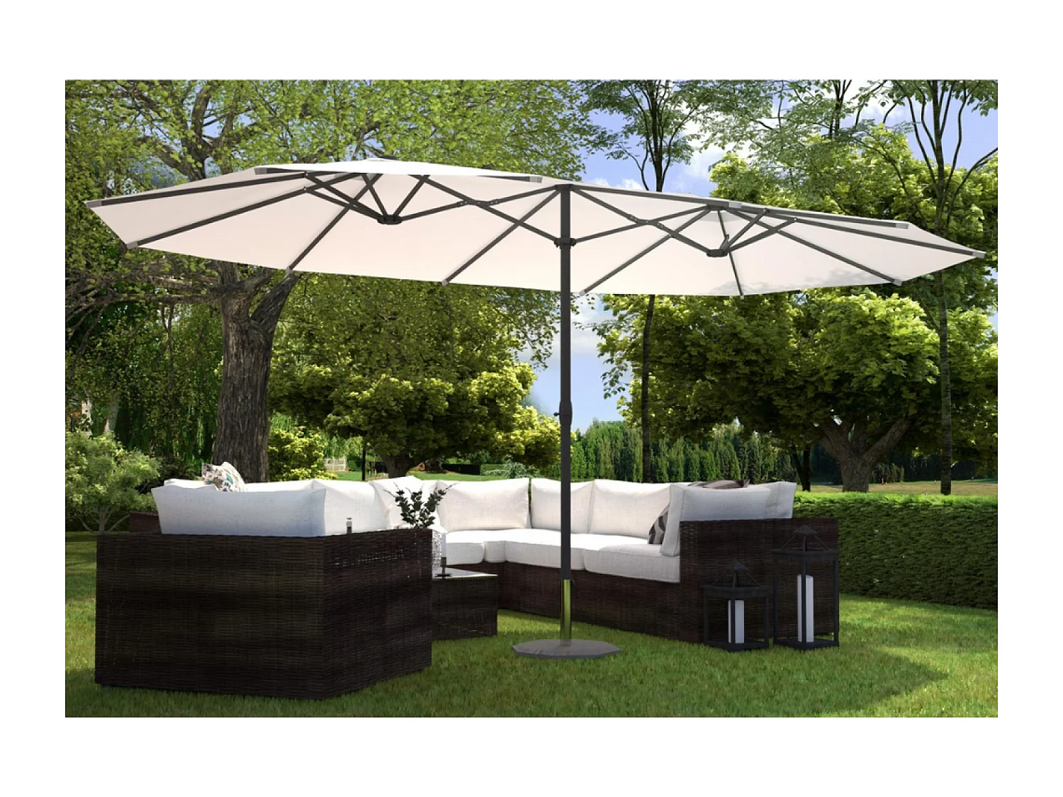Parasol double  ecru droit ovale 2,7 x 4,6 m VENICE