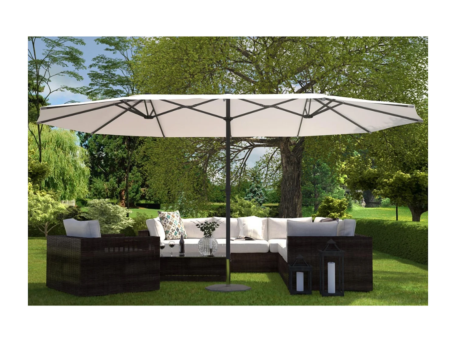 Parasol double  ecru droit ovale 2,7 x 4,6 m VENICE