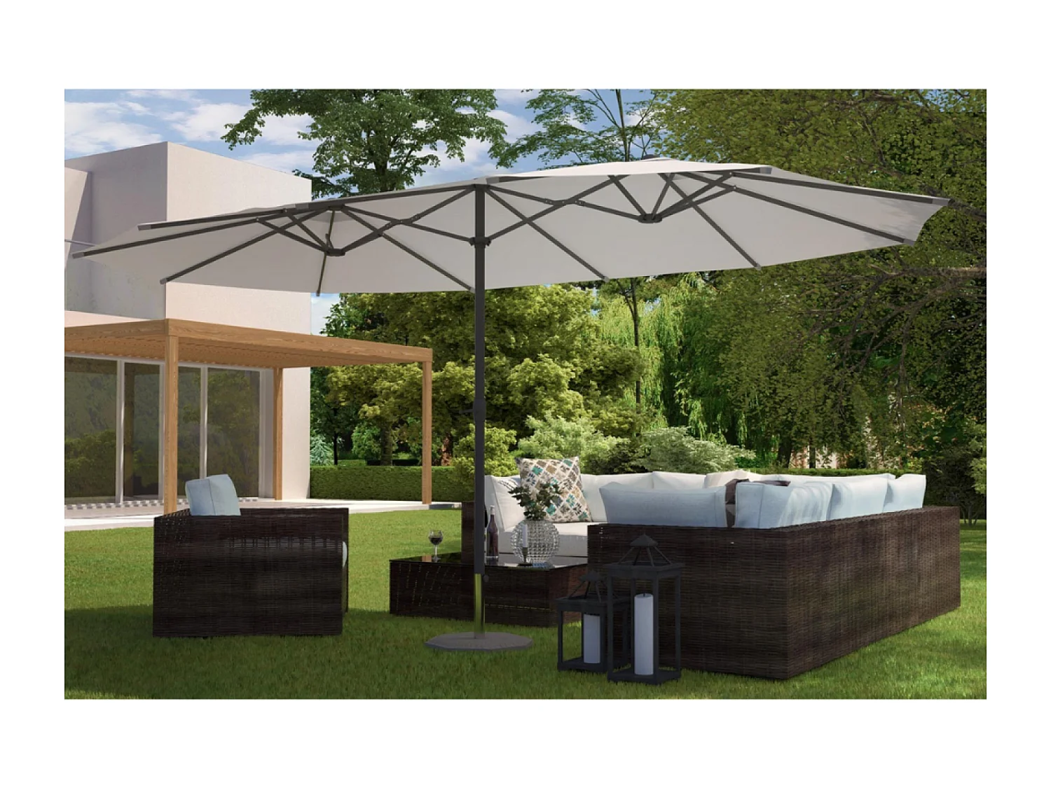 Parasol double  ecru droit ovale 2,7 x 4,6 m VENICE