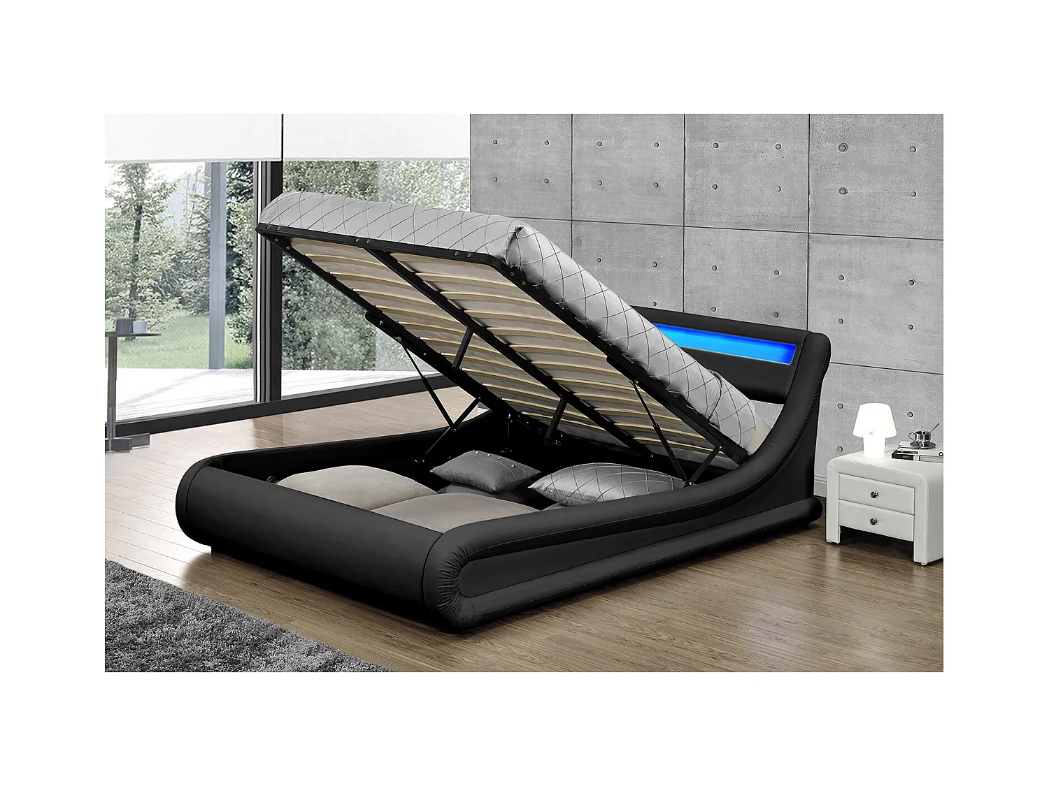 Structure de lit LED avec rangements 140 x 190 cm noir PORTLAND