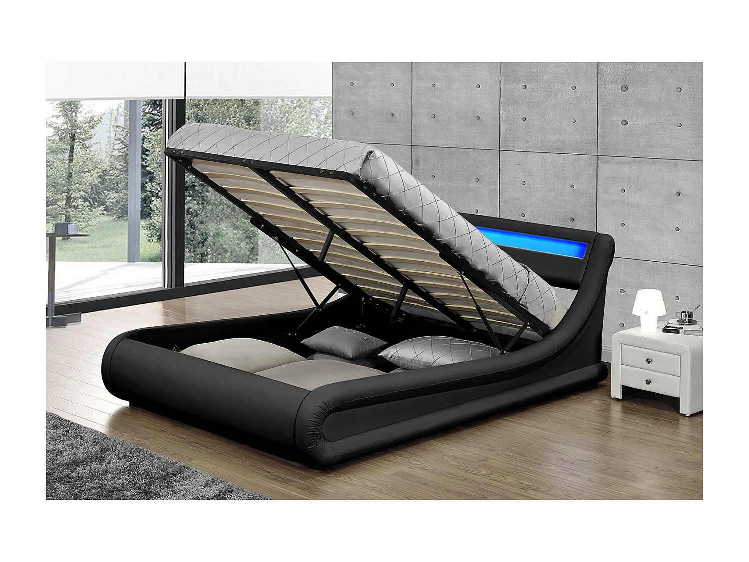 Structure de lit LED avec rangements 140 x 190 cm noir PORTLAND