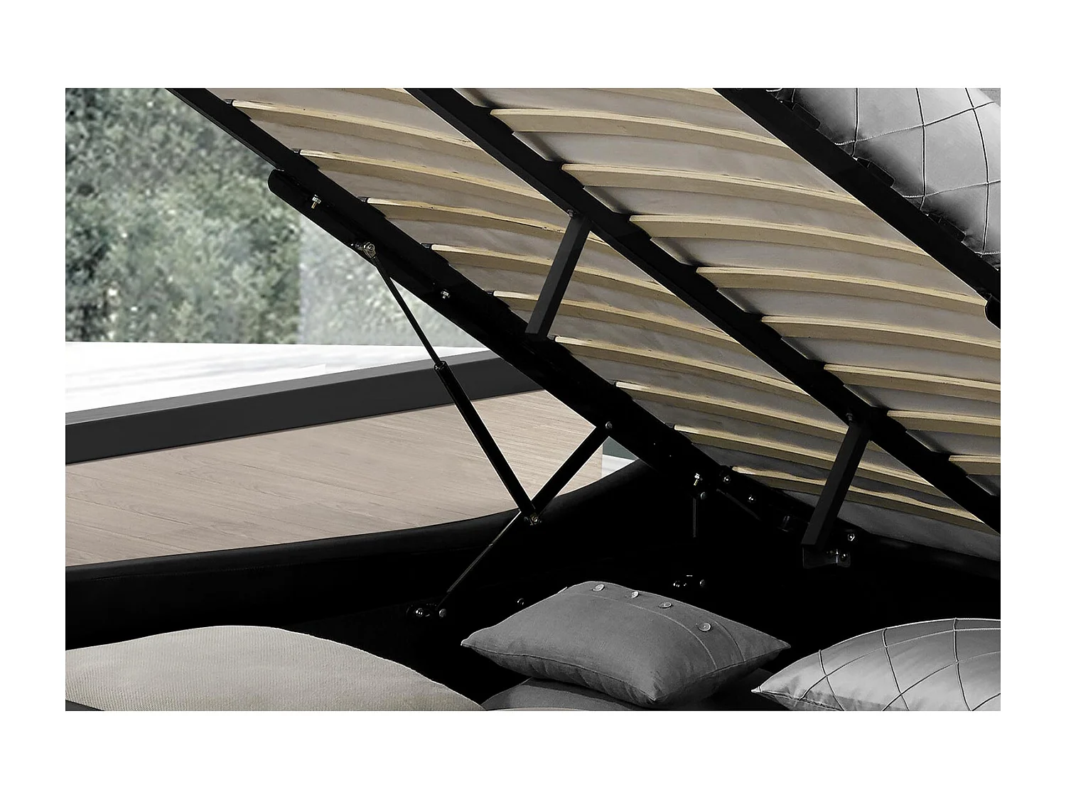 Structure de lit LED avec rangements 140 x 190 cm noir PORTLAND