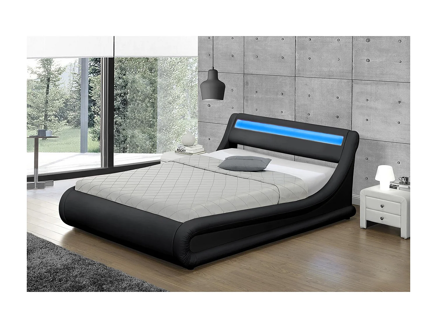 Lit coffre avec LED 140 x 190 cm noir PORTLAND