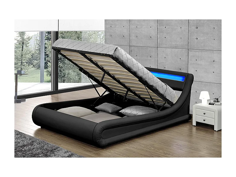 LED-Bettgestell mit Stauraum 140 x 190 cm schwarz PORTLAND
