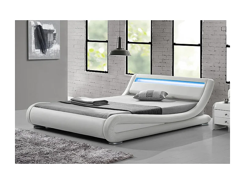 Structure de lit avec LED 160 x 200 cm en PU blanc SEATTLE