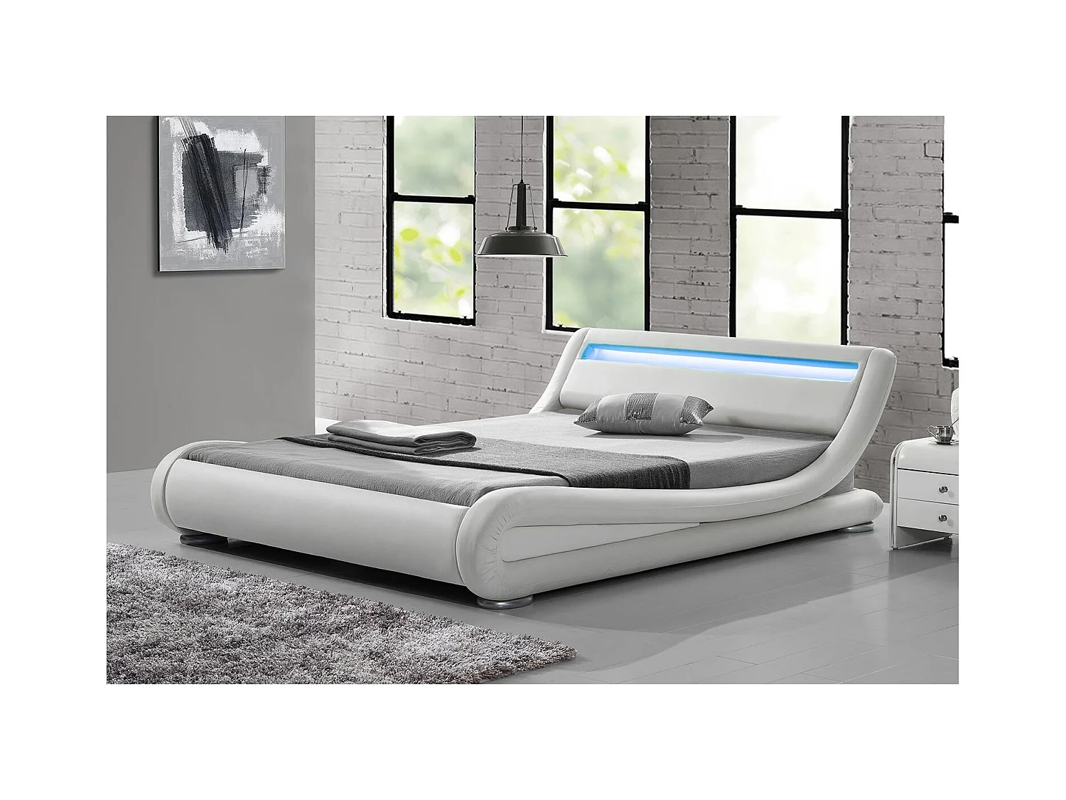 Cama de polipiel blanca con LED integrados 140x190  SEATTLE