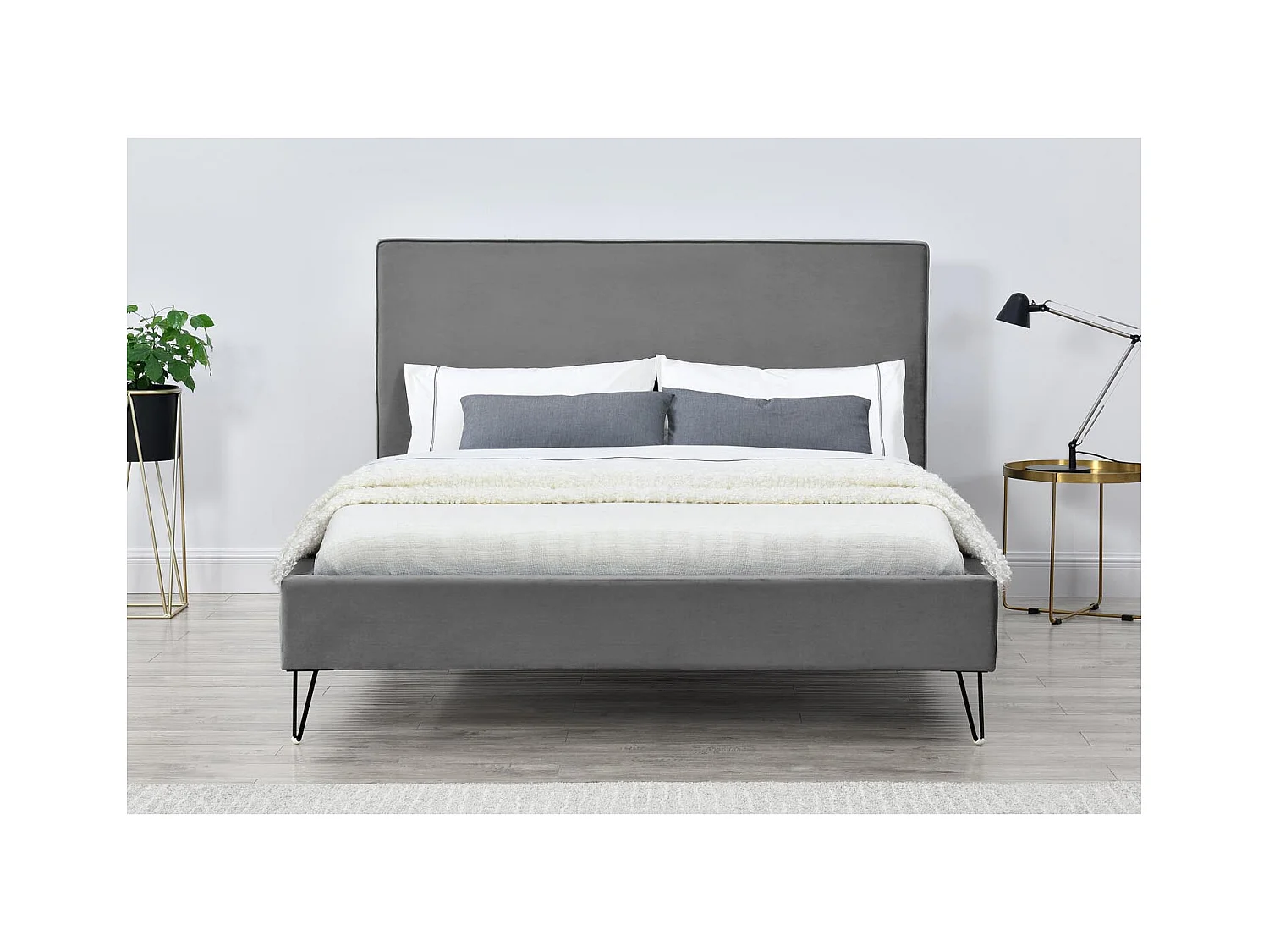 Structure de lit 160 x 200 cm en velours gris et noir RIVERSIDE