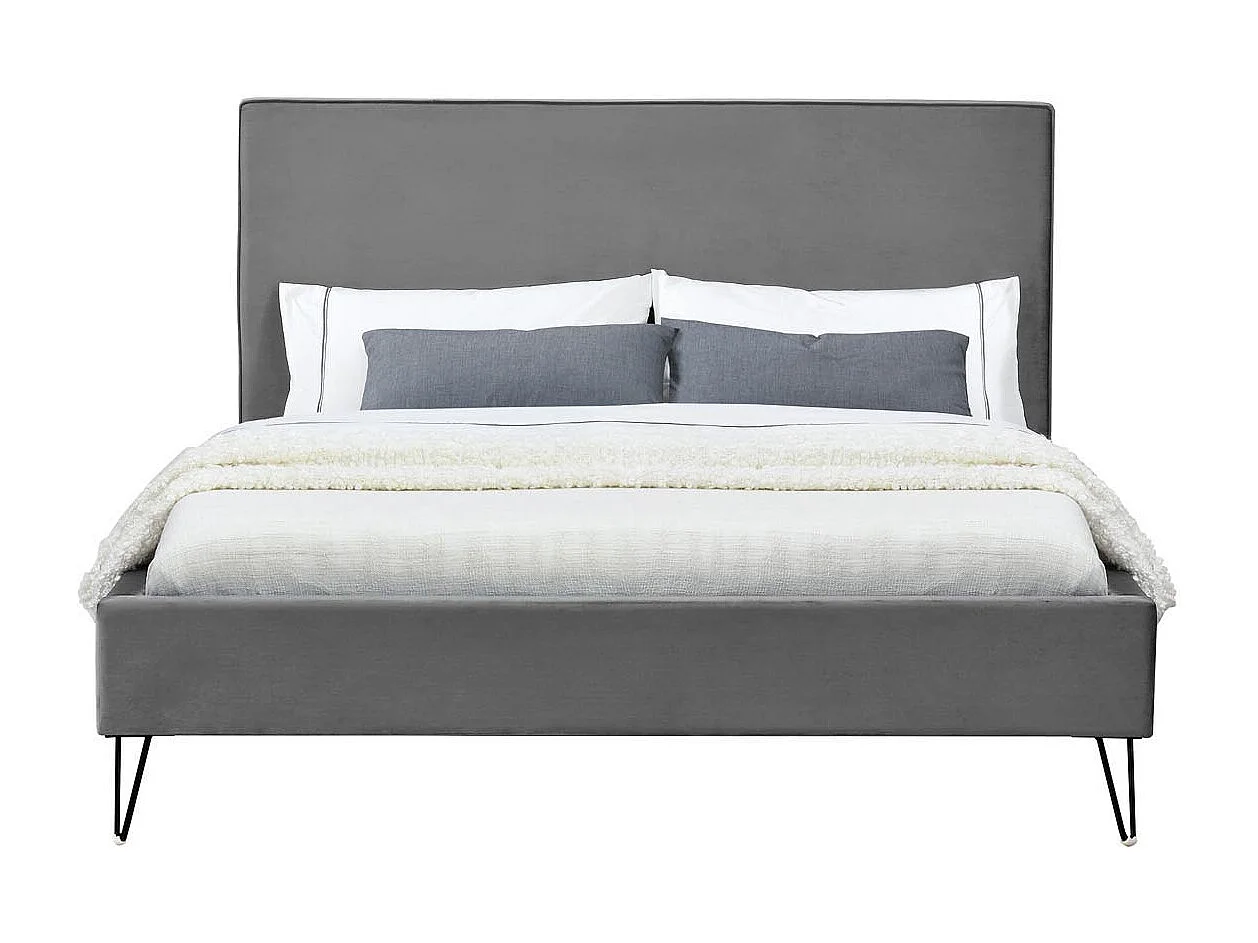 Structure de lit 160 x 200 cm en velours gris et noir RIVERSIDE