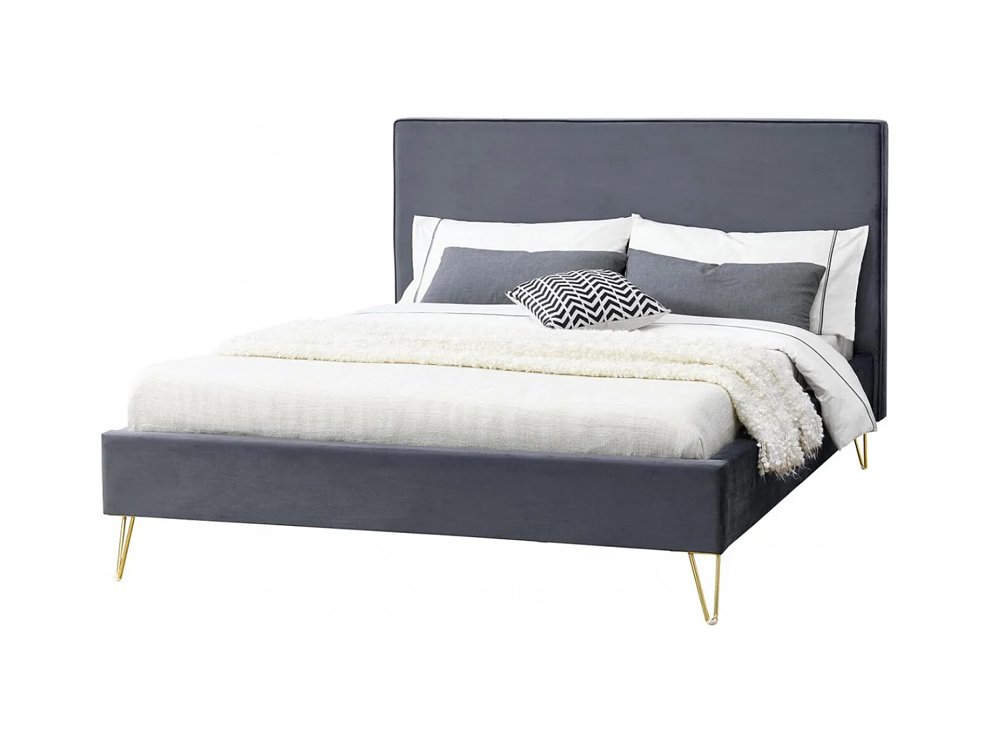 Struttura letto in velluto grigio e ottone 140x190 cm RIVERSIDE