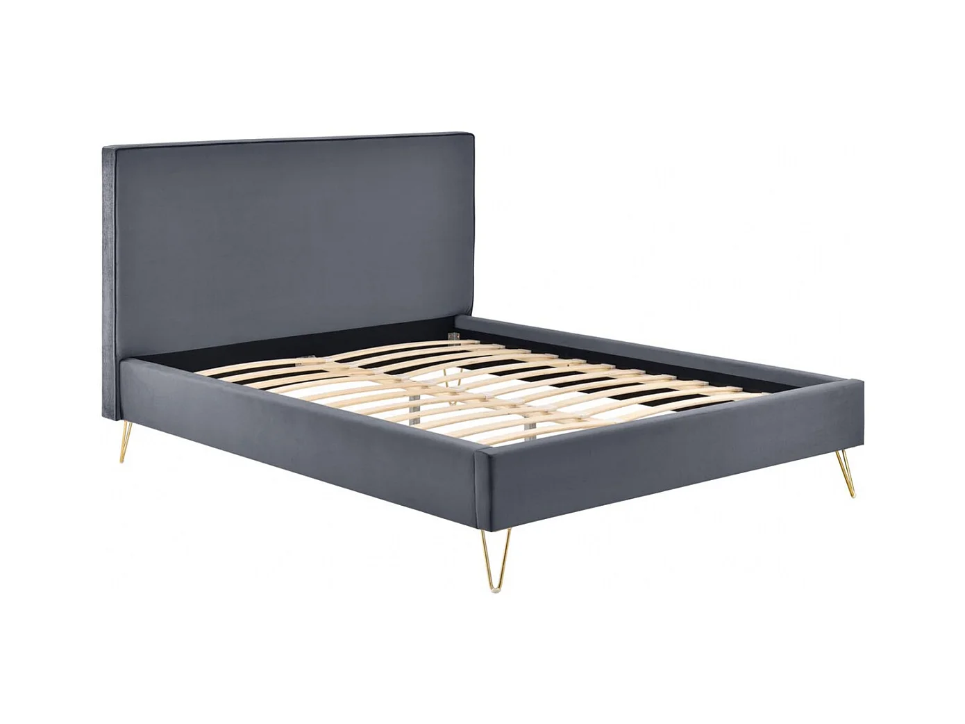 Struttura letto in velluto grigio e ottone 140x190 cm RIVERSIDE