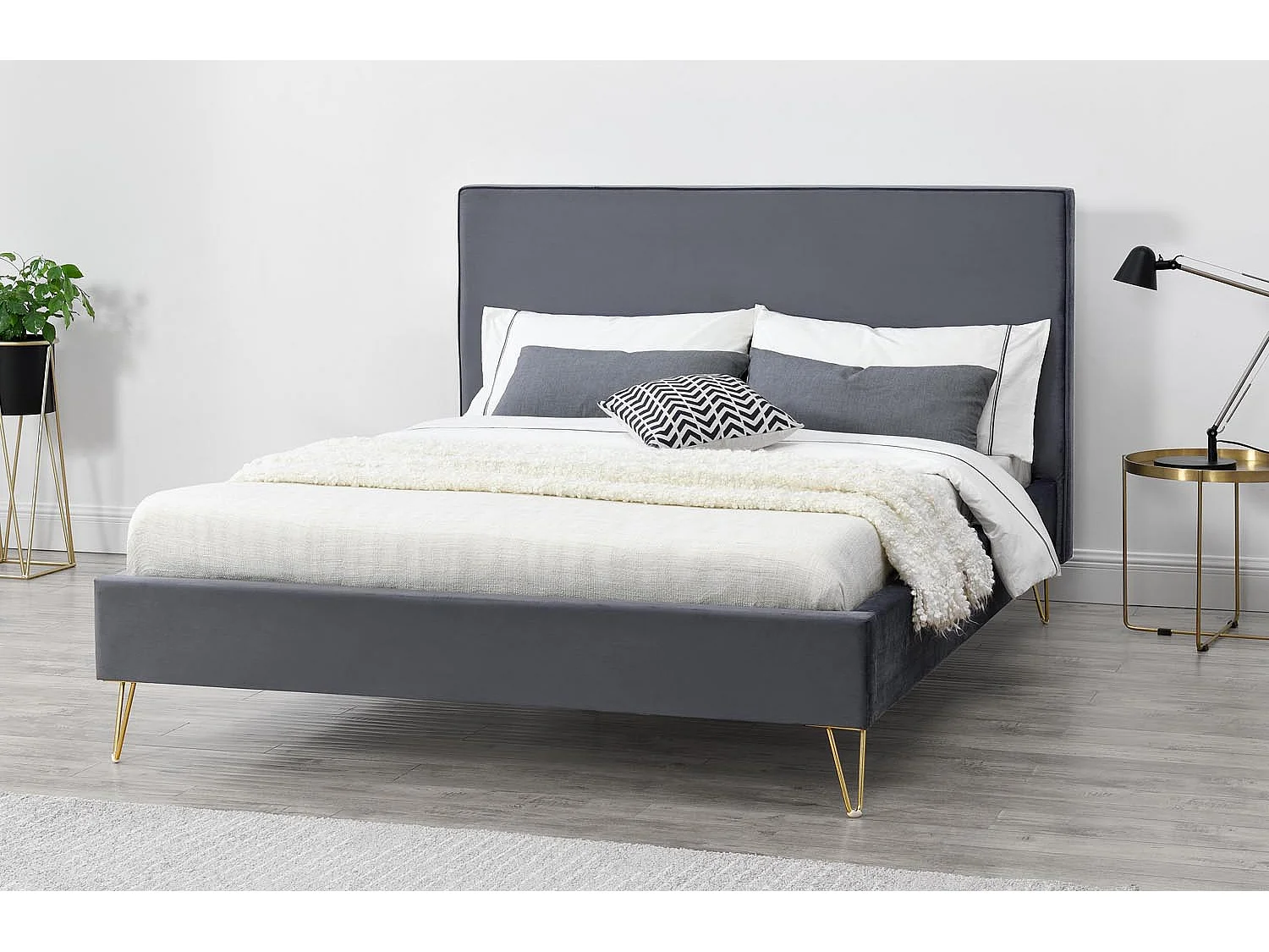 Structure de lit 140 x 190 cm en velours et laiton gris RIVERSIDE