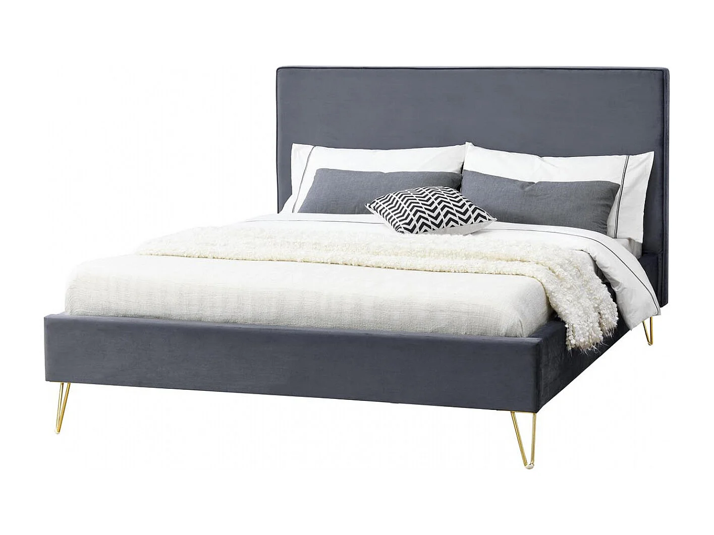 Bed van Grijs Fluweel & Messing Poten 140x190 cm Riverside Stijl Mid-Century