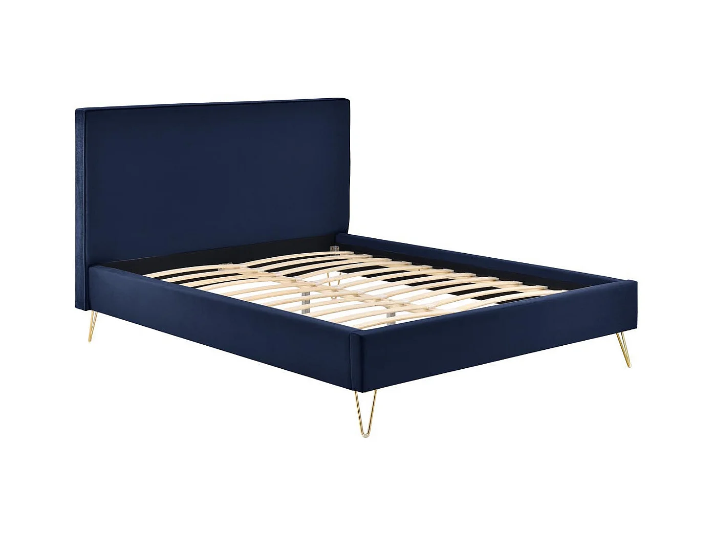 Bettgestell 140 x 190 cm aus Samt und blauem Messing RIVERSIDE