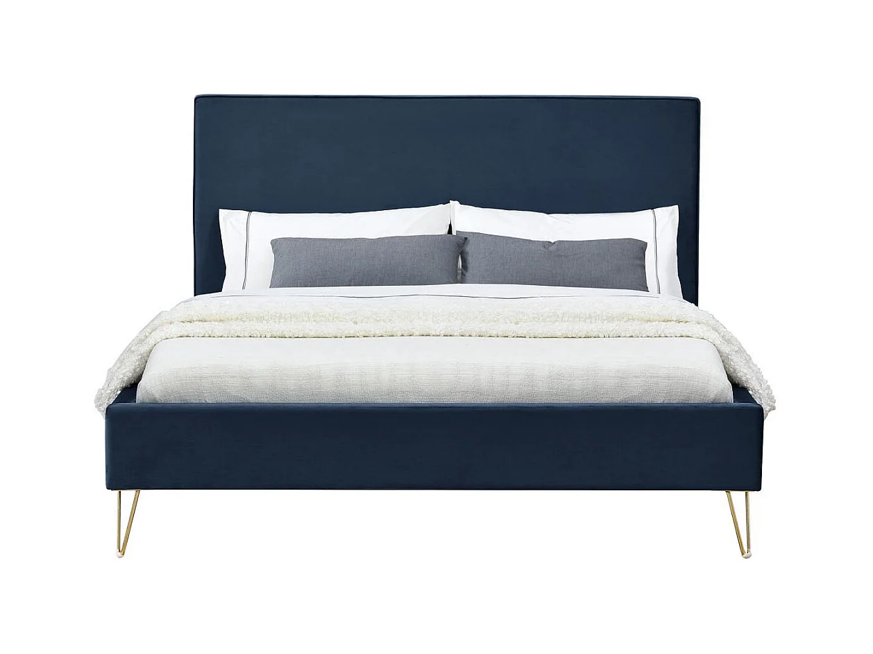 Struttura letto in velluto blu e ottone 140x190 cm RIVERSIDE