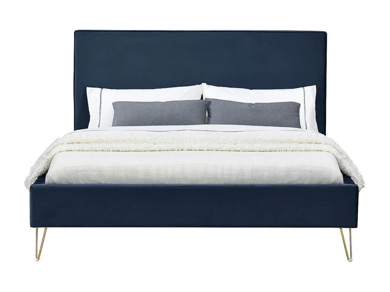 Cama de terciopelo azul y latón 140x190 RIVERSIDE