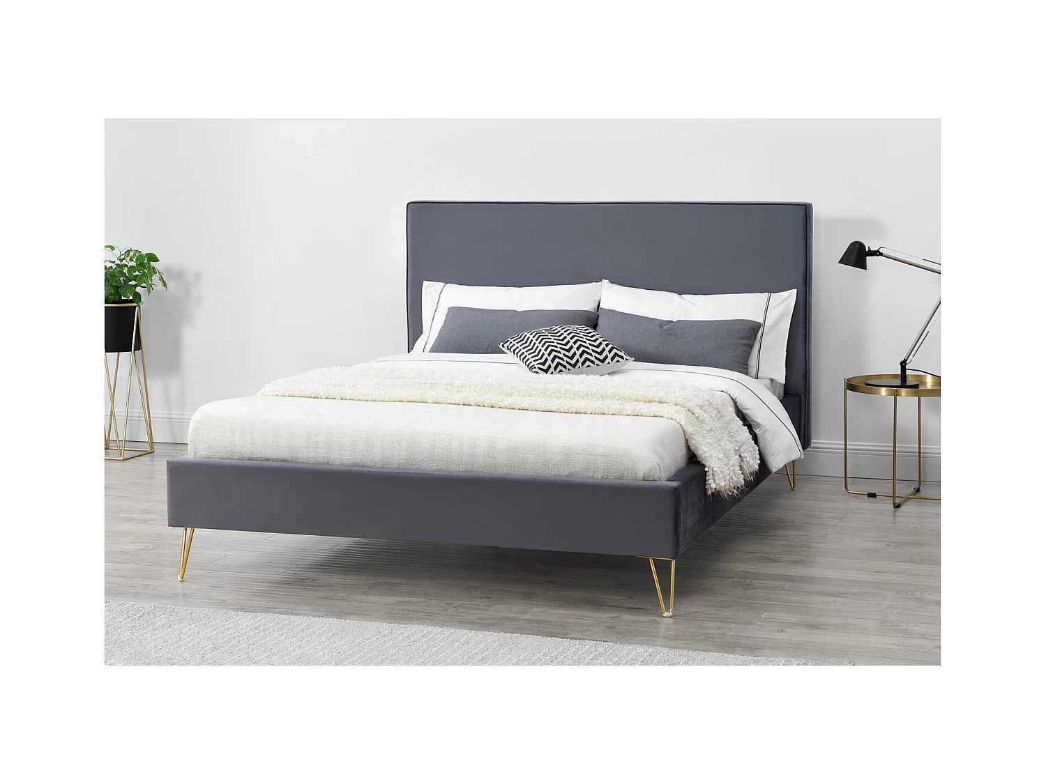 Bettgestell 160 x 200 cm aus Samt und grauem Messing RIVERSIDE