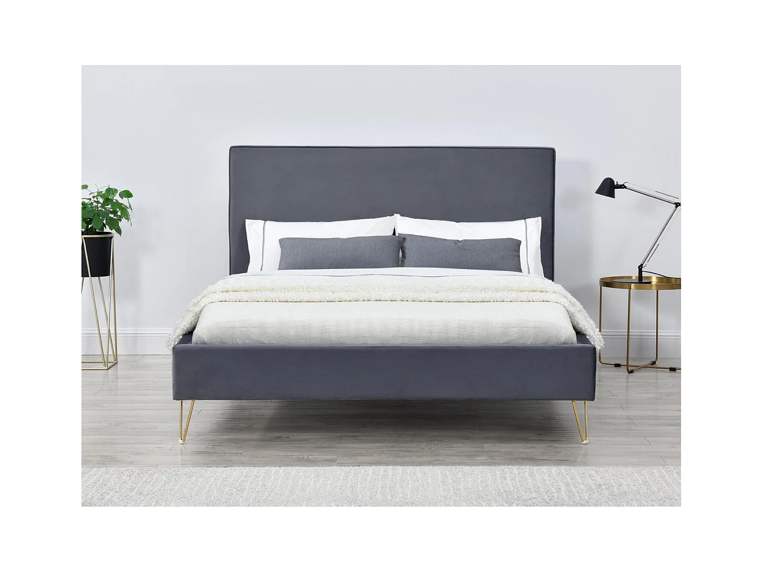 Bettgestell 160 x 200 cm aus Samt und grauem Messing RIVERSIDE