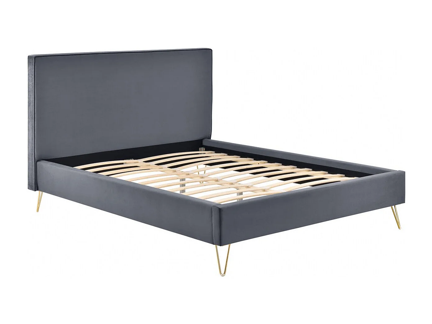 Structure de lit 160 x 200 cm en velours et laiton gris RIVERSIDE