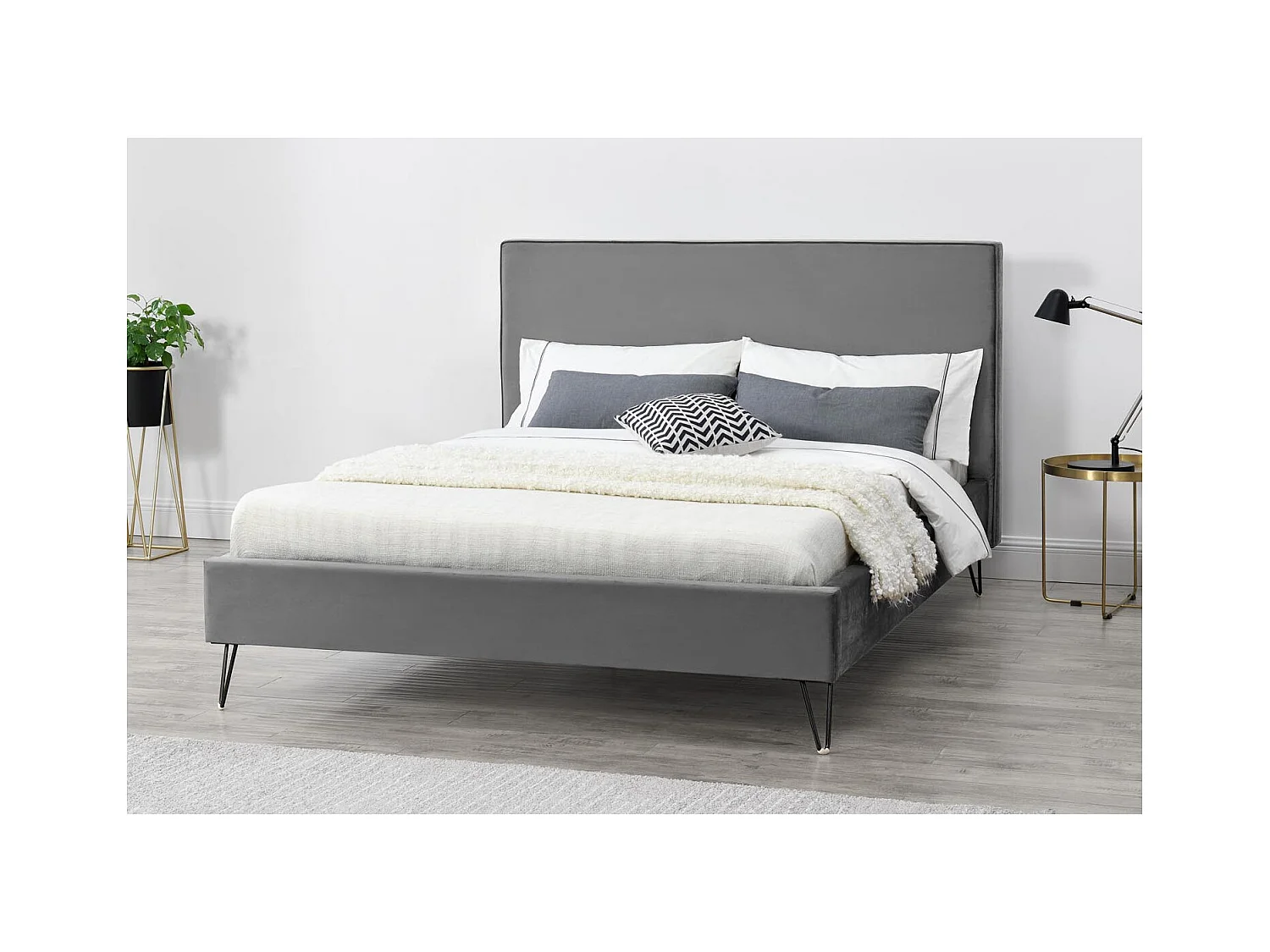 Bettgestell 140 x 190 cm aus grauem und schwarzem Samt RIVERSIDE