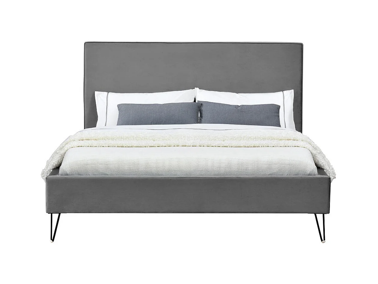Bettgestell 140 x 190 cm aus grauem und schwarzem Samt RIVERSIDE
