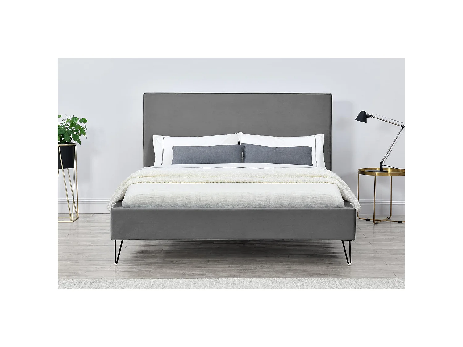 Lit 140 x 190 cm en velours gris et noir RIVERSIDE