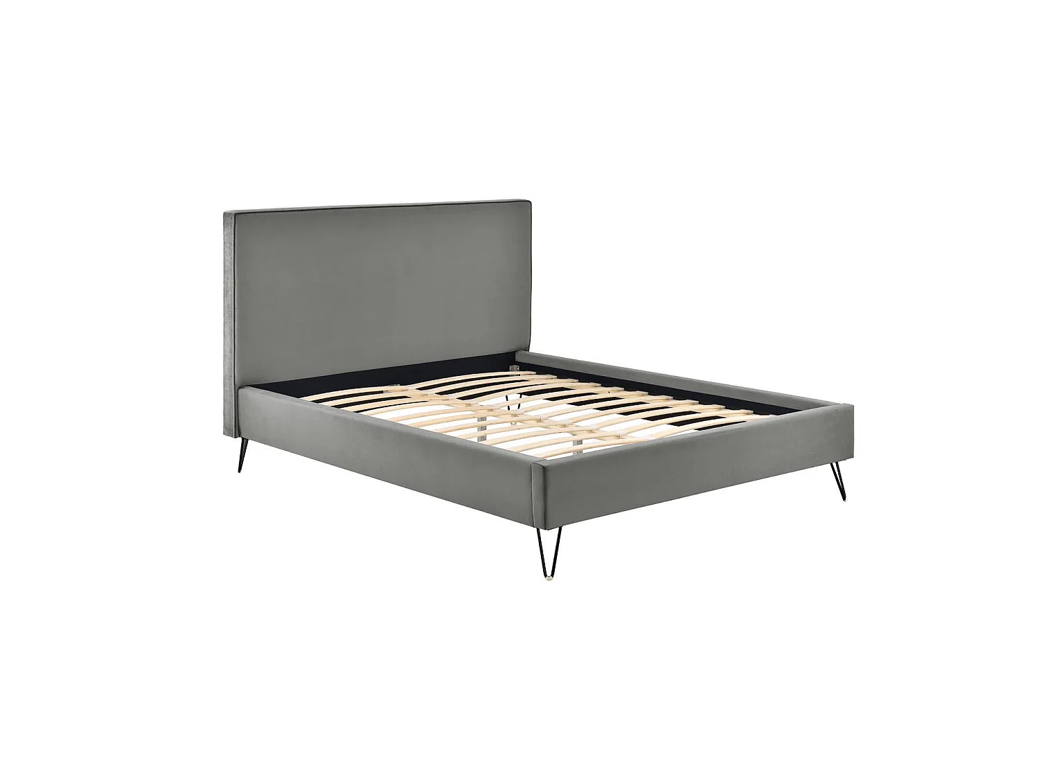 Lit 140 x 190 cm en velours gris et noir RIVERSIDE