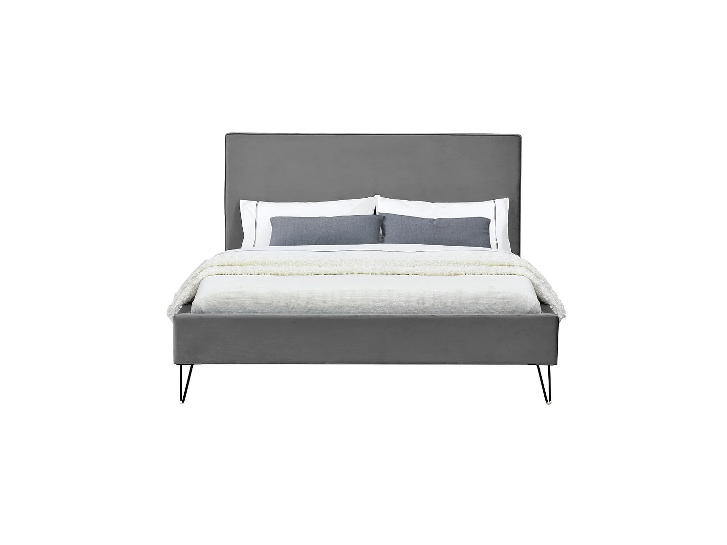 Lit 140 x 190 cm en velours gris et noir RIVERSIDE