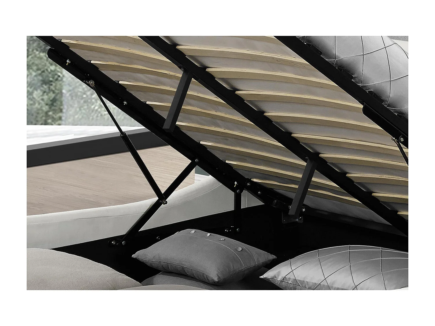 Bed Portland in Wit PU 160x200 cm met Opbergruimte en Geïntegreerde LED-verlichting