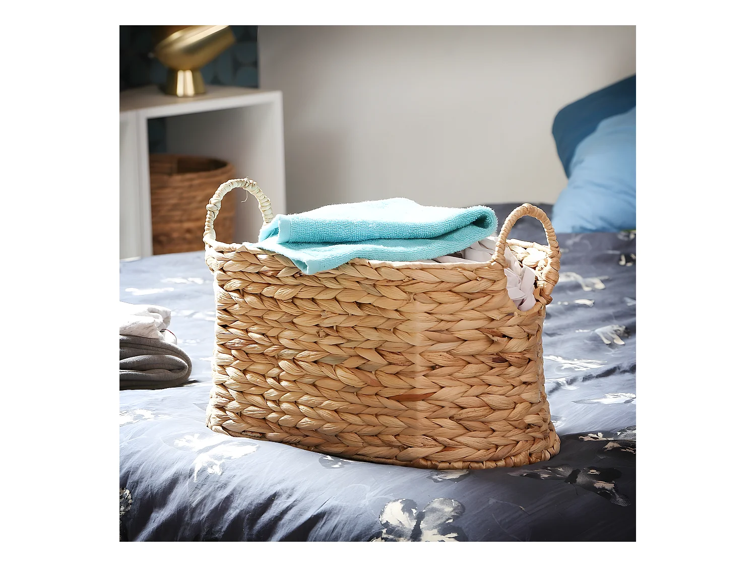 Cesta pequeña de jacinto de agua con asas - A21 cm