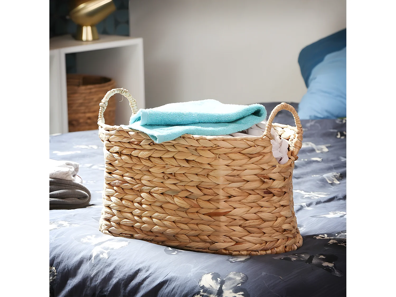 Petit Panier en Jacinthe d'eau avec Poignées - H21 cm