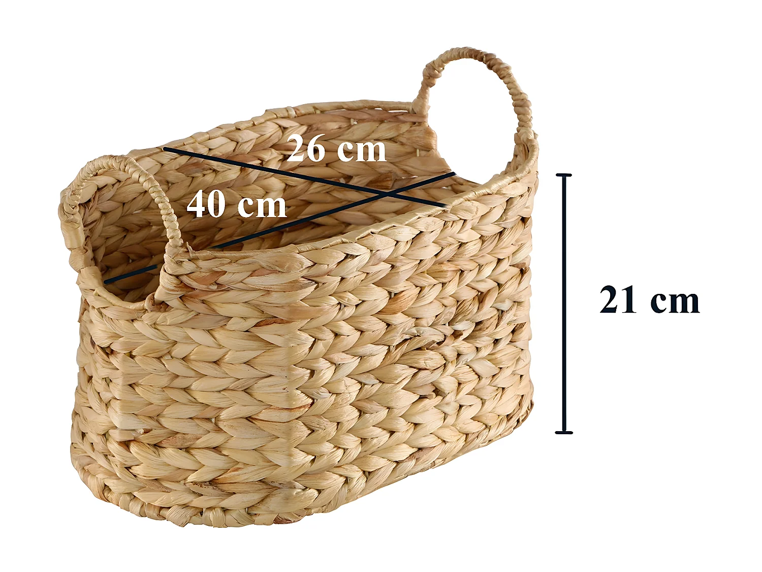 Petit Panier en Jacinthe d'eau avec Poignées - H21 cm