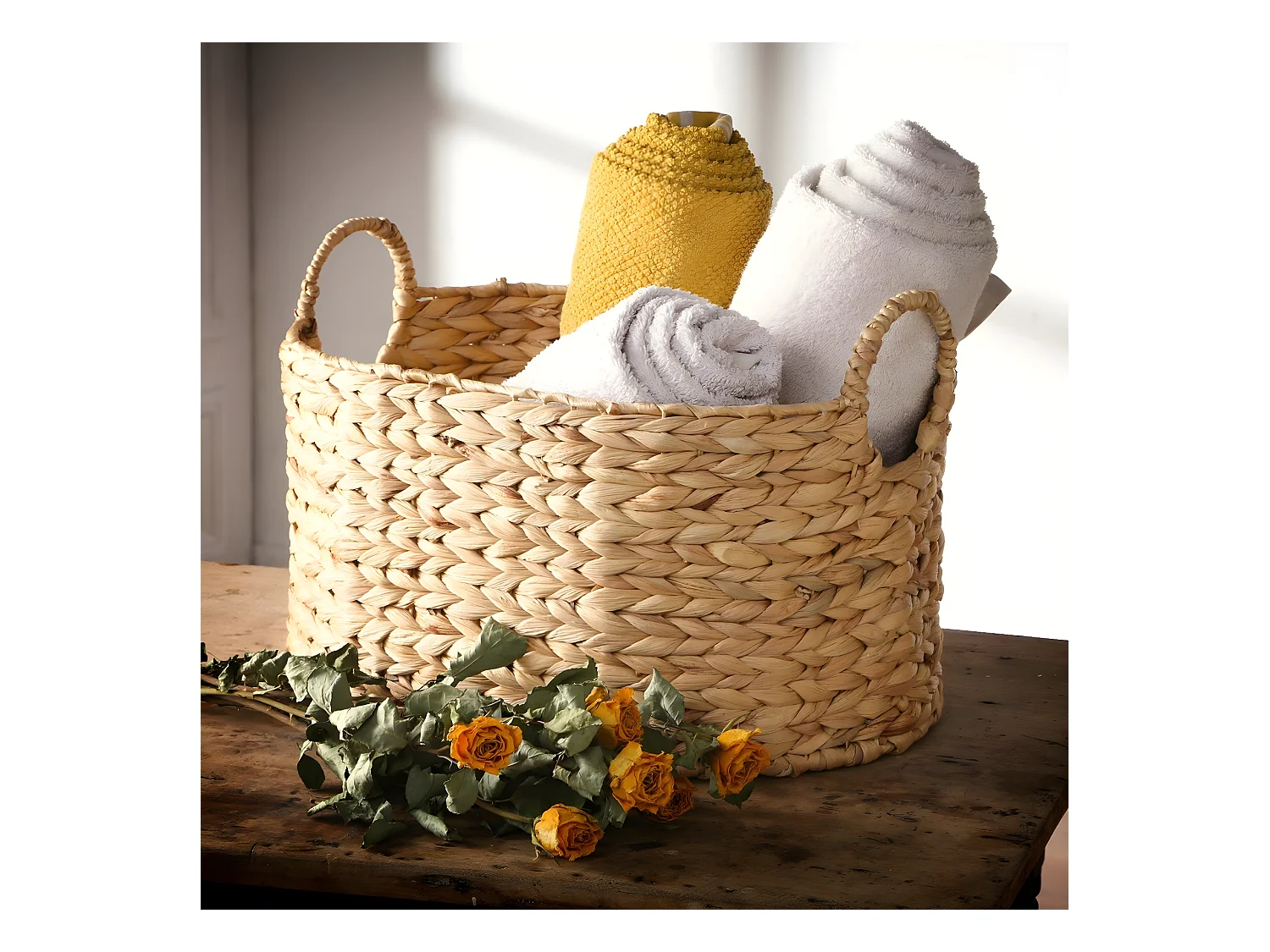 Panier moyen en Jacinthe d'eau avec Poignées - H23 cm