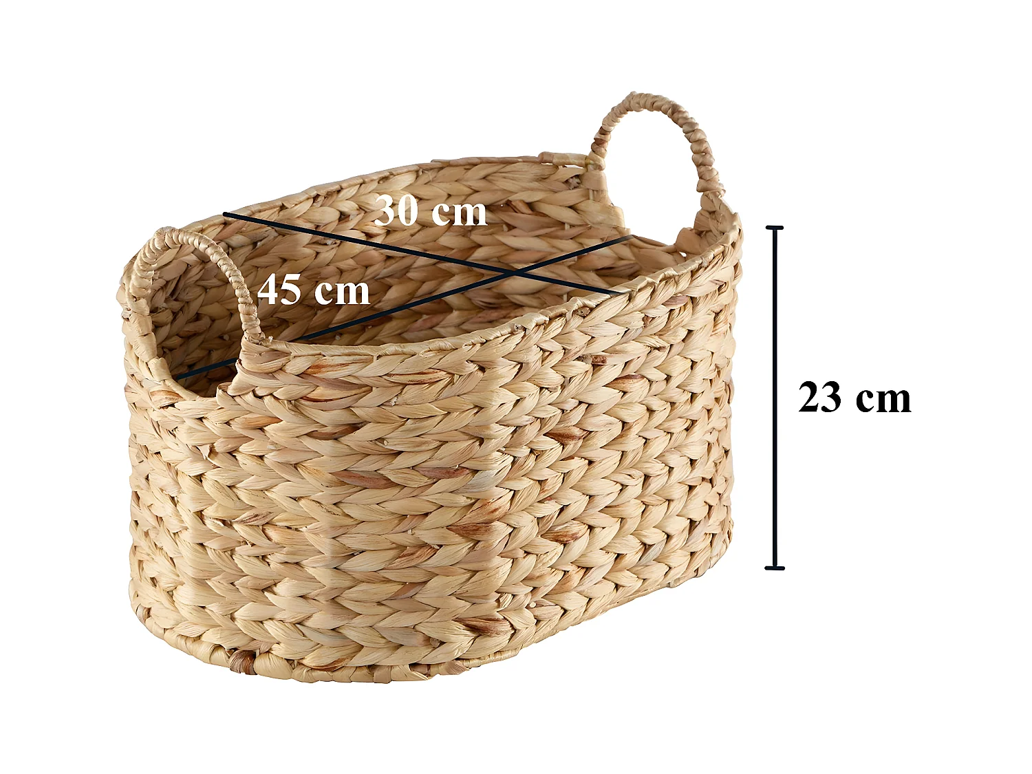 Panier moyen en Jacinthe d'eau avec Poignées - H23 cm