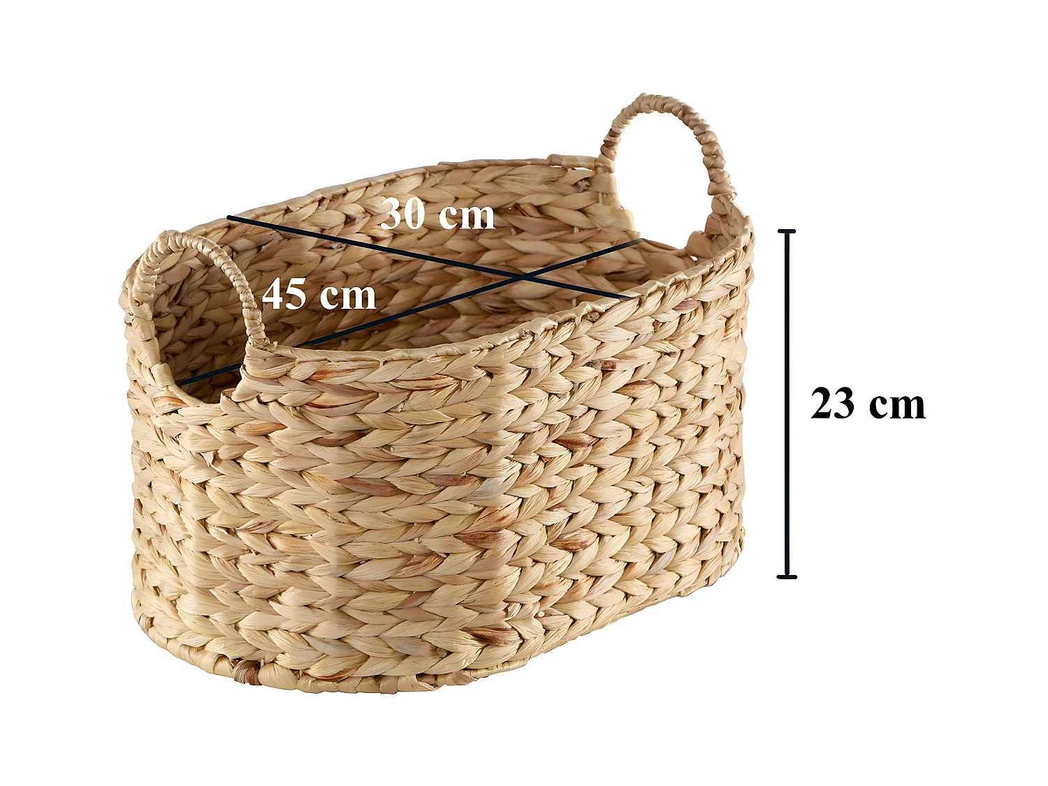 Panier moyen en Jacinthe d'eau avec Poignées - H23 cm