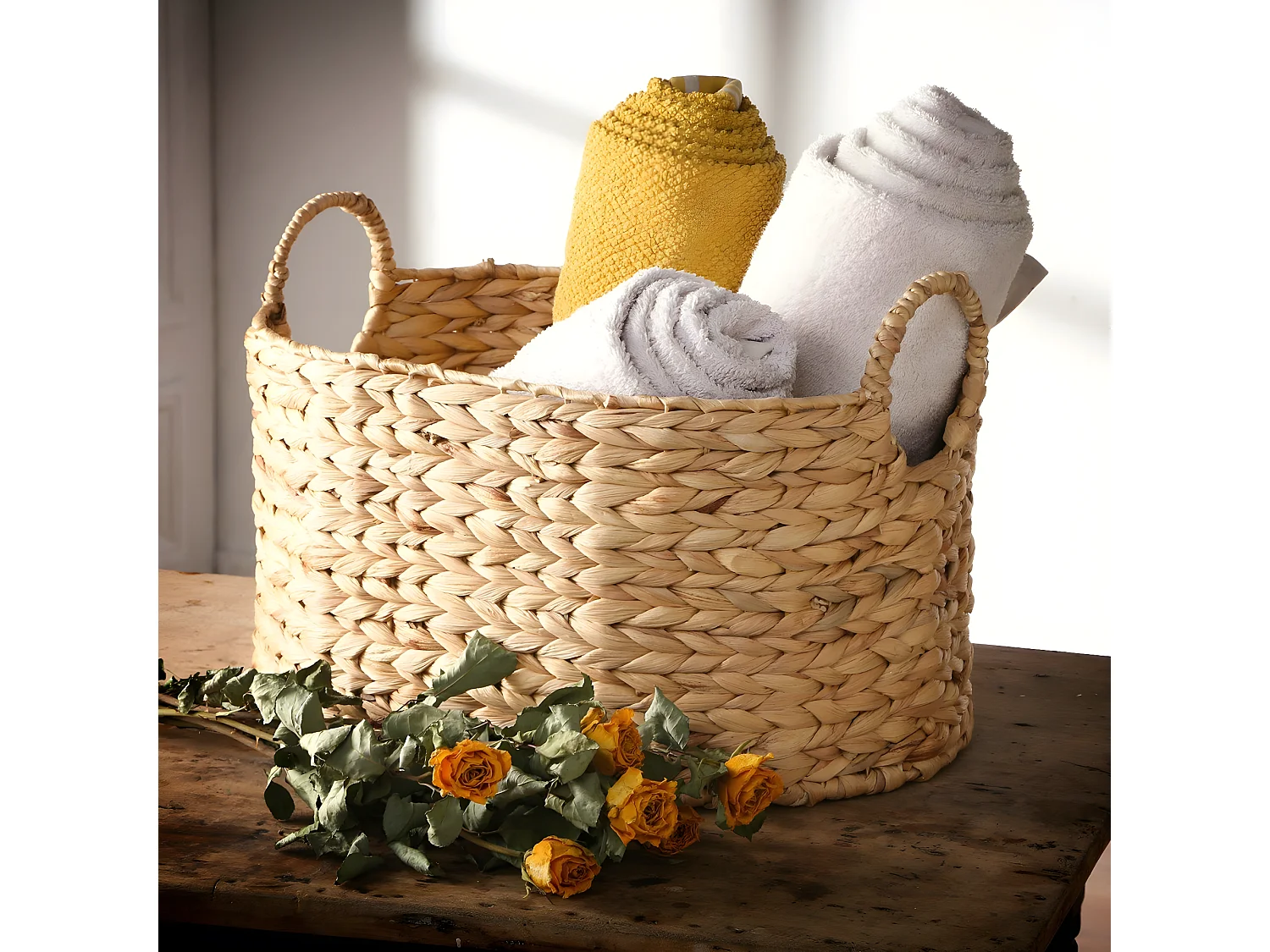 Gemiddelde waterhyacint mand met handvatten - H23 cm