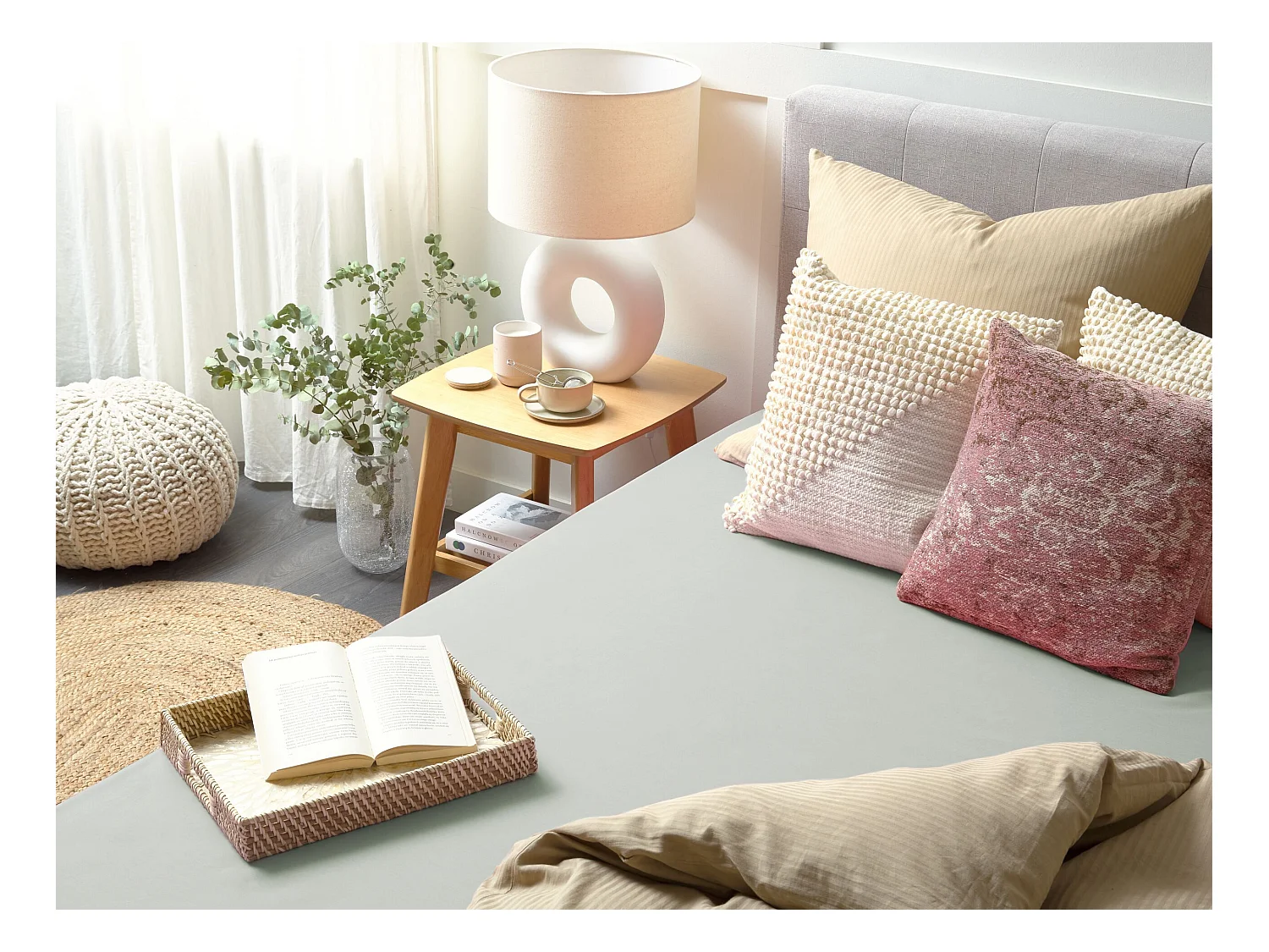 Drap housse JANBU Coton 160 x 200 cm Vert clair