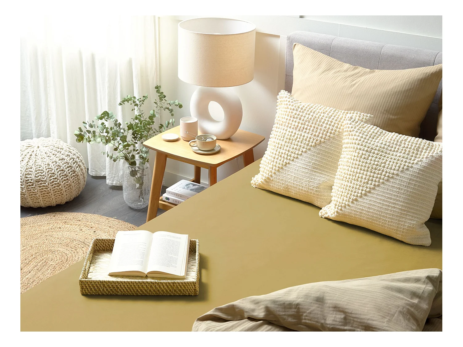 Drap housse JANBU Coton 200 x 200 cm Vert olive