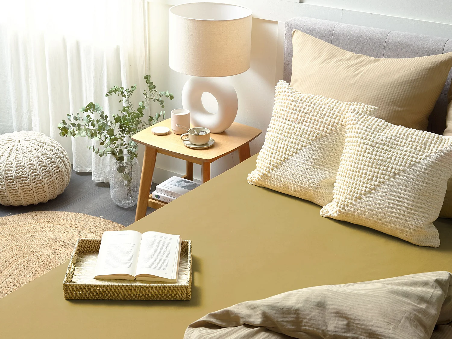 Drap housse JANBU Coton 200 x 200 cm Vert olive