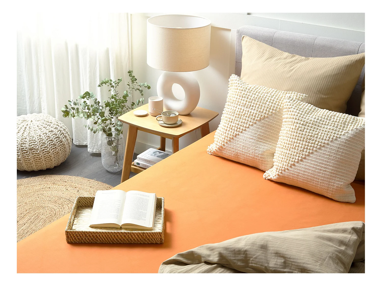 Spannbettlaken Baumwolle orange 140 x 200 cm Steghöhe 30 cm mit Gummizug Janbu