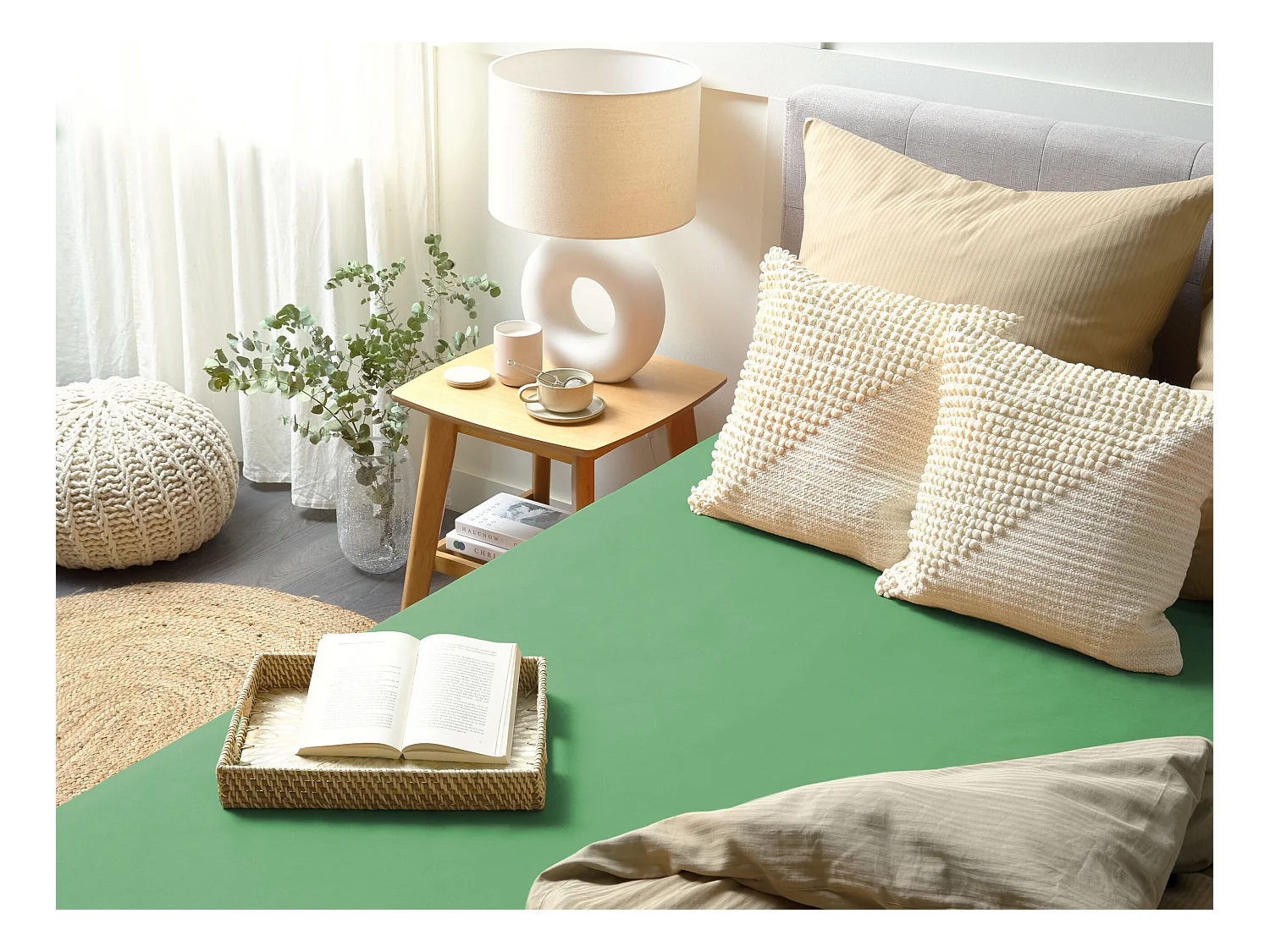 Drap housse JANBU Coton 160 x 200 cm Vert