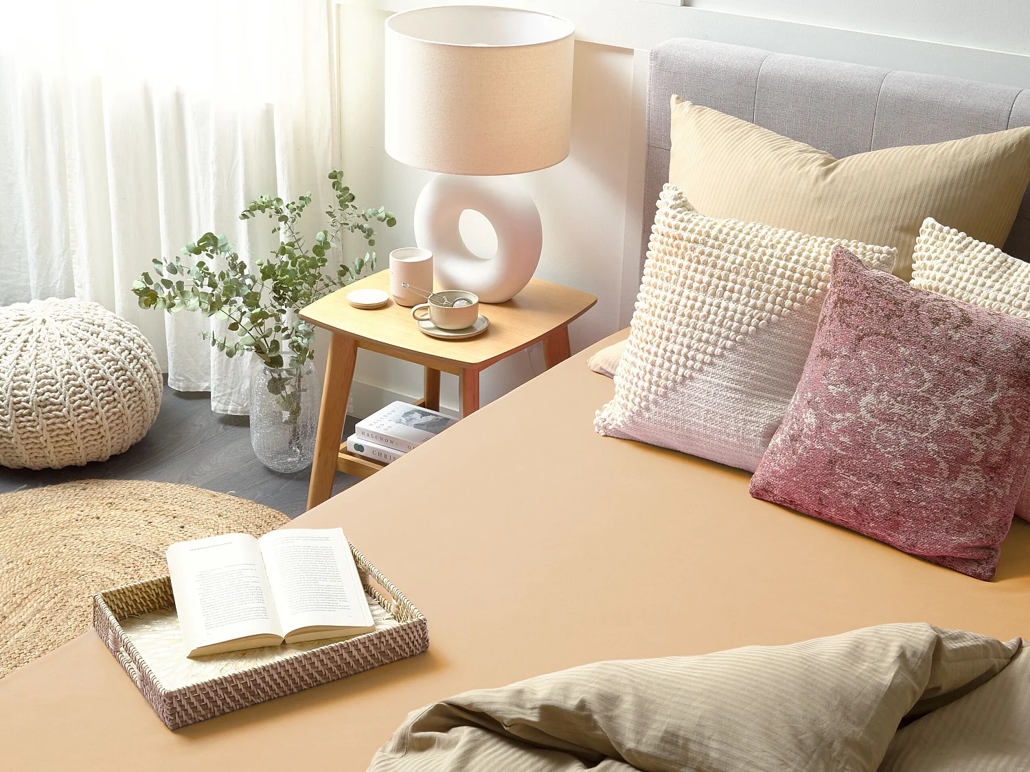 Drap housse JANBU Coton 180 x 200 cm Beige sable