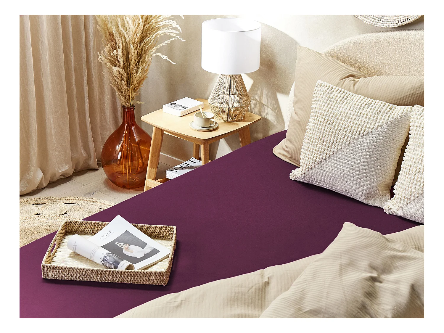 Coprimaterasso elasticizzato JANBU Cotone 140 x 200 cm Bordeaux